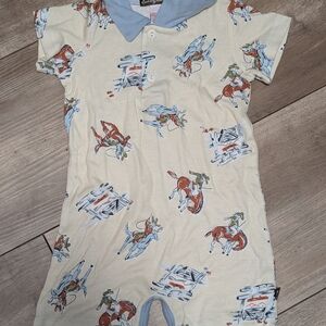Cowboy Print Kids Bodysuit with Blue Collar